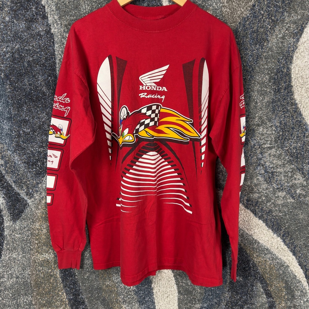 Vintage Honda Racing Woody Woodpecker Shirt Mens XL Red Excellent Long Sleeve